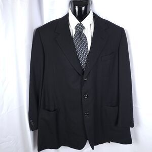 Oxxford Clothes Mens 48L Black Three Button Double Vent Sports Coat Blazer